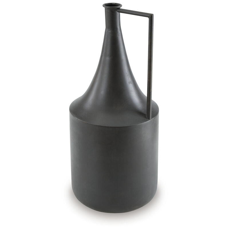 Decorative Vase, Metal Angular Handle and Curved Neck, 17 Inch Black