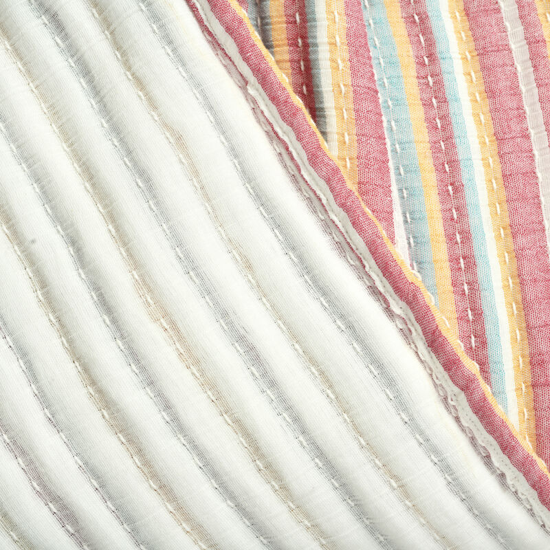 Tracy Stripe Kantha Pick Stitch Yarn Dyed Cotton Woven Throw Rust/Yellow Single 50X60