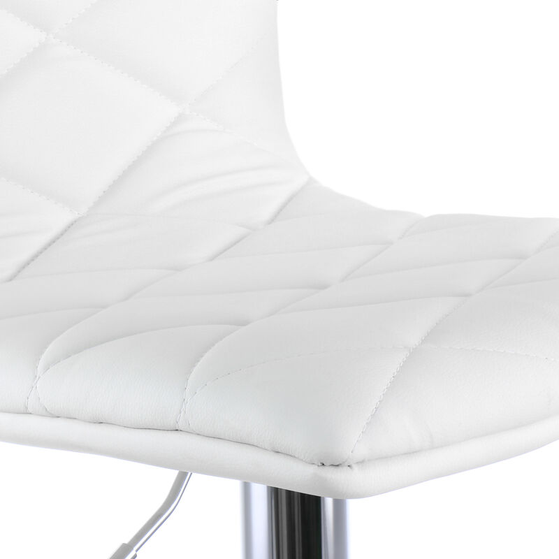 Elama 2 Piece Adjustable Diamond Tufted Faux Leather Bar Stool in White with Chrome Base