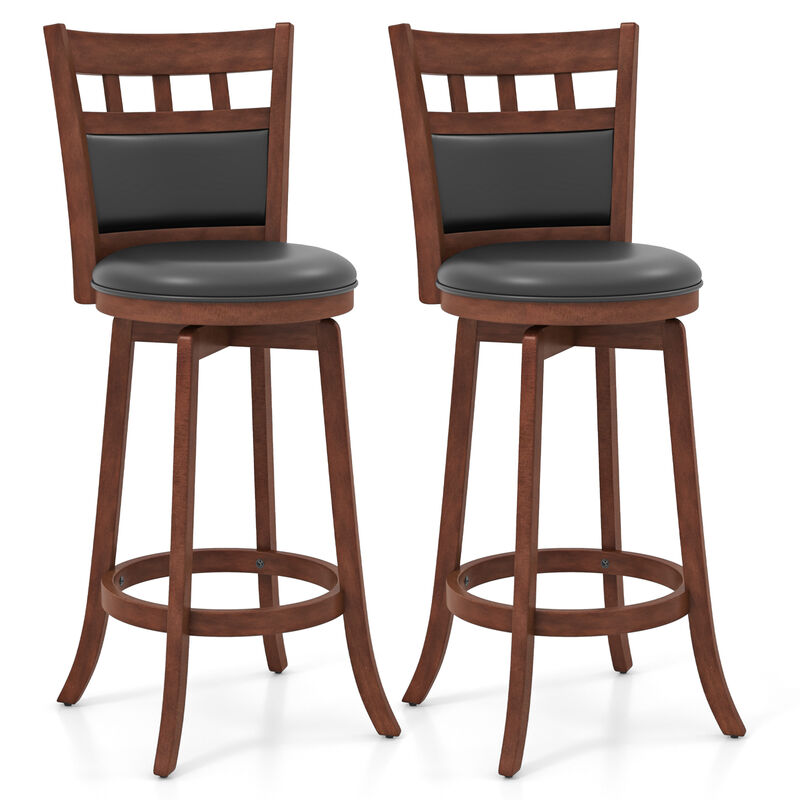Wood Swivel Bar Stools Set of 2 with Faux Leather Upholstered Seat and Back