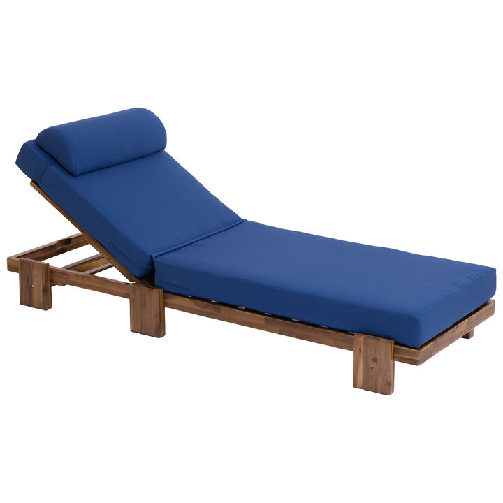 Merax Acacia Wood Outdoor Chaise Lounge with Retractable Side Tray
