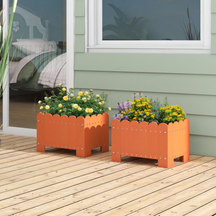 Hivvago 2 Pack Rectangular Planter Box with Drainage Gaps for Front Porch Garden Balcony