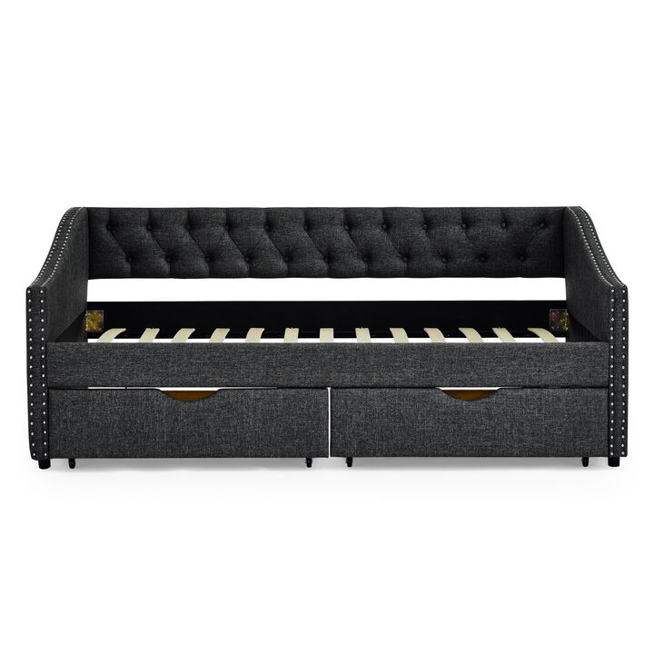 Nadcun Linen Upholstered 2 Storage Drawers Daybed
