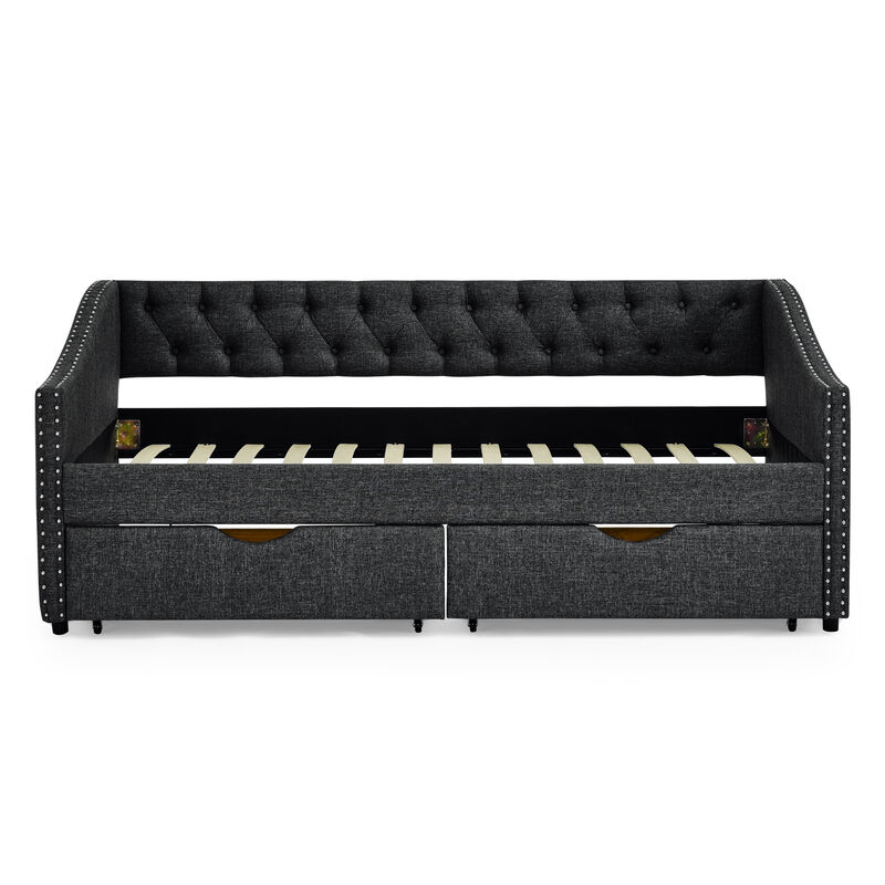 Nadcun Linen Upholstered 2 Storage Drawers Daybed image number 0