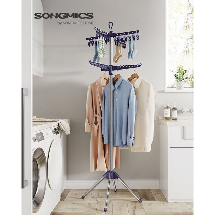 Foldable Indoor Rotary Garment Rack with 2-Tier Quadripod Frame