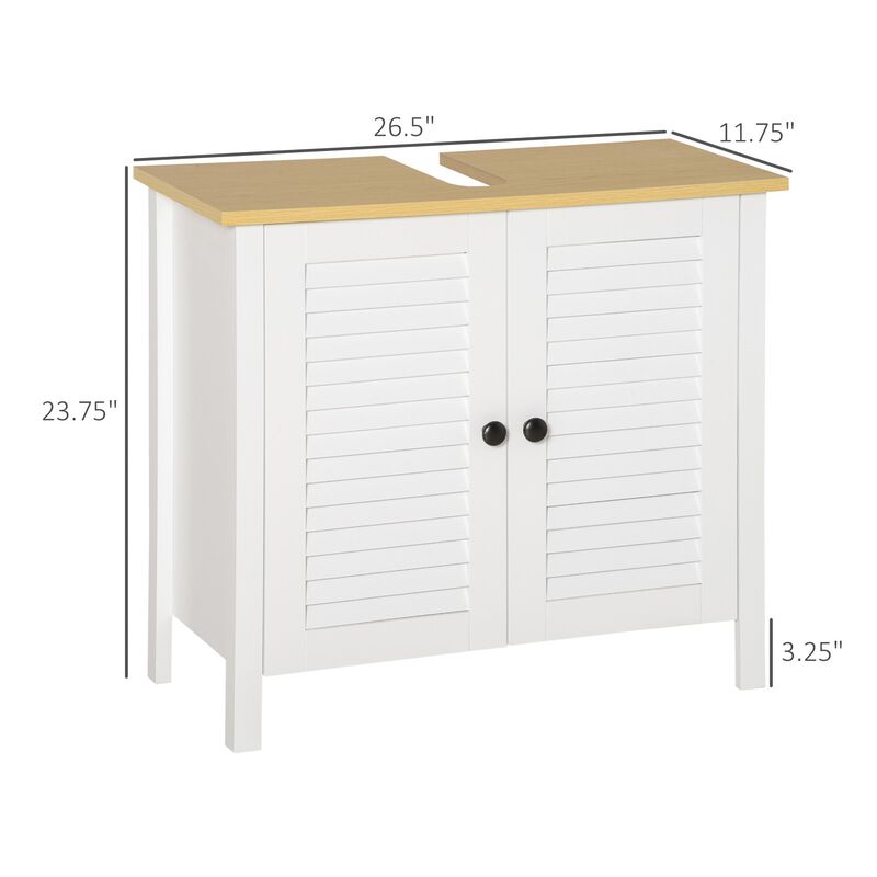 Under-Sink Storage Cabinet with Double Layers Bathroom Cabinet Space Saver Organizer 2 Door Floor Cabinet  White