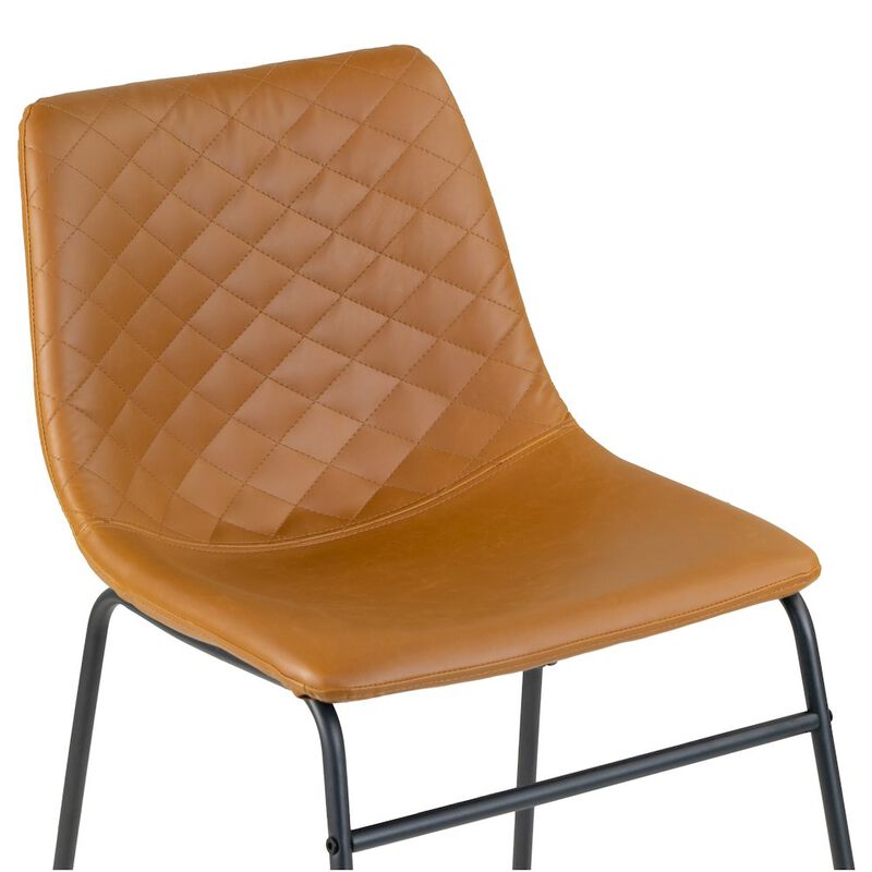 Glamour Home Set of 2 Iron Frame Cappuccino Brown Faux Leather Dining Chair Stitching