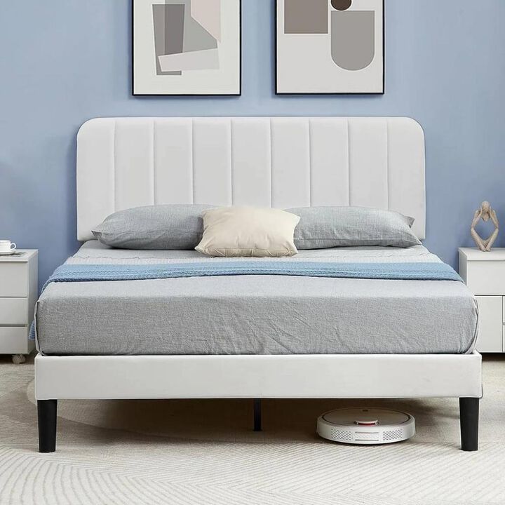 Hivvago Full size Blue Upholstered Platform Bed Frame with Headboard