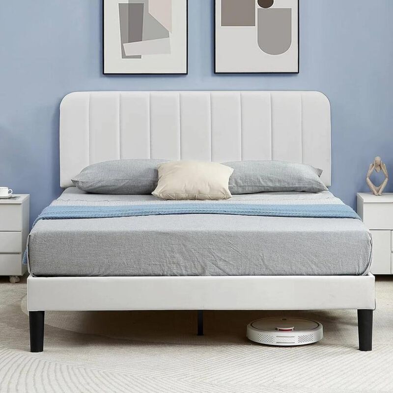 Hivvago Full size Blue Upholstered Platform Bed Frame with Headboard