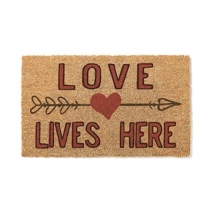 Natural Coir "Love Lives Here" Rectangular Outdoor Doormat 18" x 30"