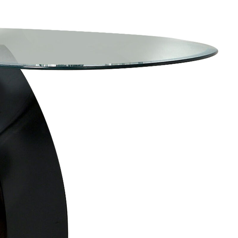Contemporary Tempered Glass Top Sofa Table with O Shape Base, Black