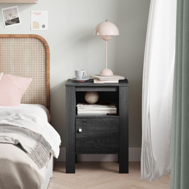 Hivvago Compact Floor Farmhouse Nightstand with Open Shelf and Cabinet