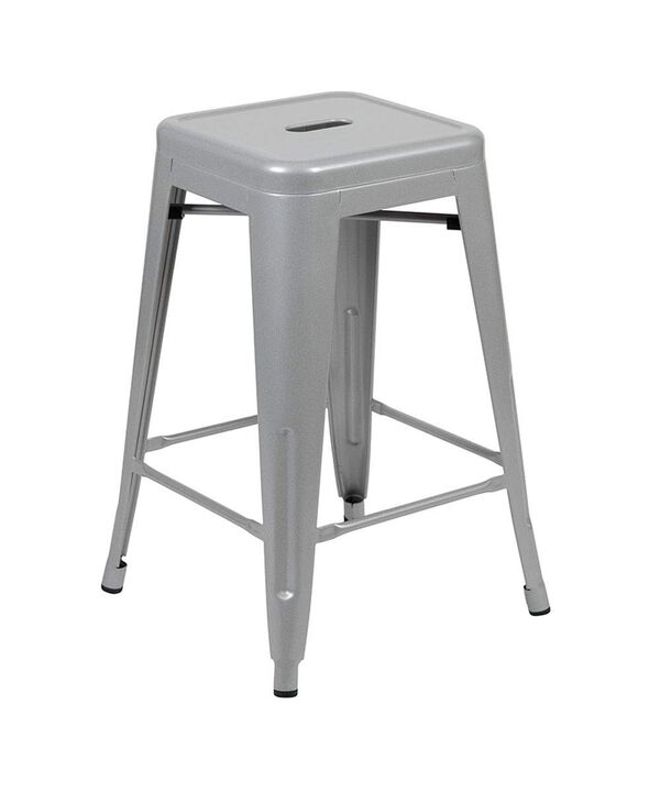 Flash Furniture Lily 24" High Metal Counter-Height, Indoor Bar Stool in Silver - Stackable Set of 4