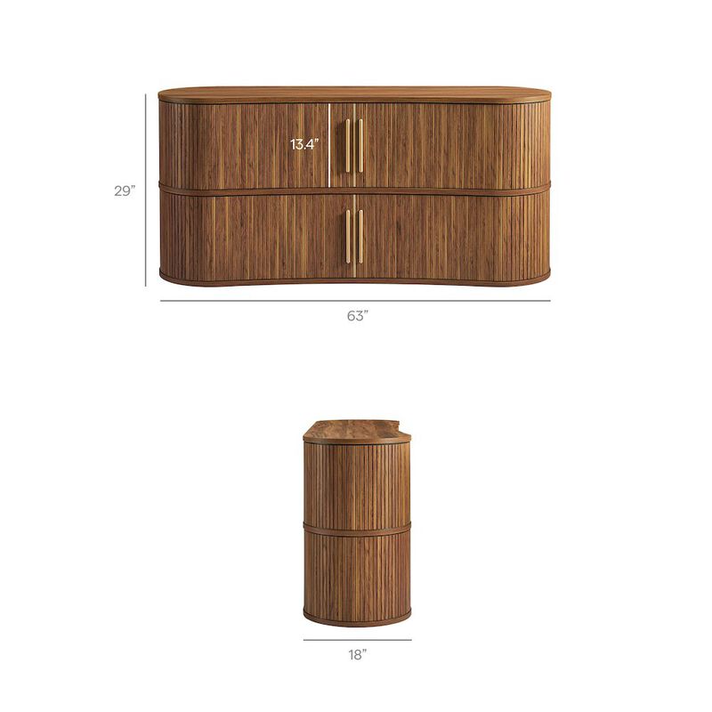 Radcliffe 63" Curved Fluted Sideboard Buffet Cabinet image number 2