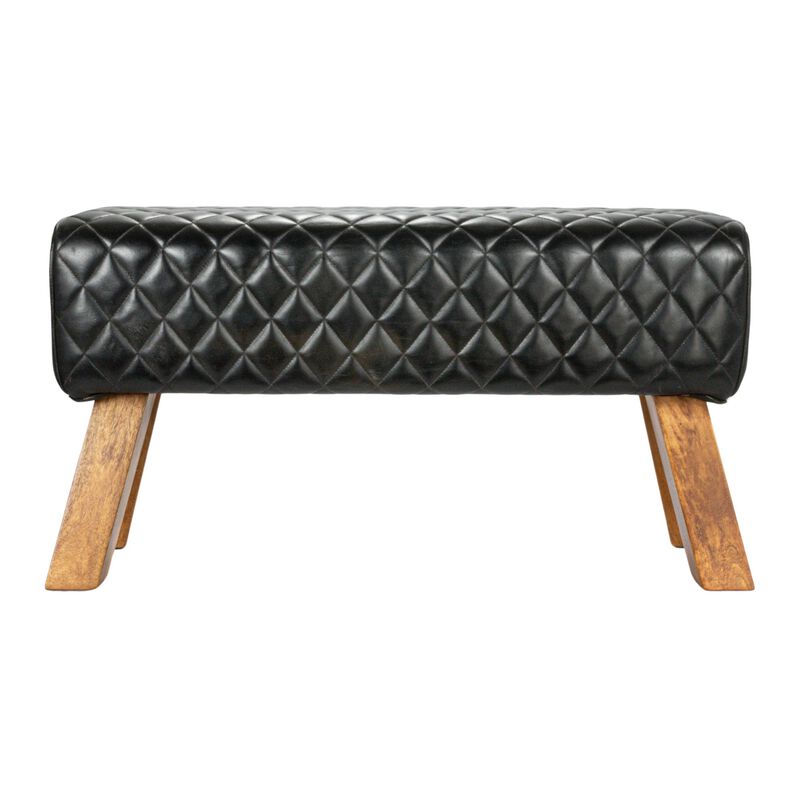 Stitched Leather and Wood Bench, Camel and Natural image number 3