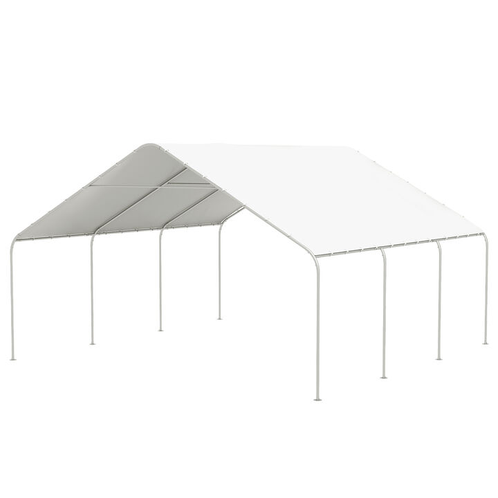 Outsunny Carport, 19' x 19.5' Heavy Duty Party Tent, Portable Garage, Outdoor Canopy Tent with Galvanized Steel Frame for Car, Truck, Boat, Motorcycle, Bike, 8 Legs, White