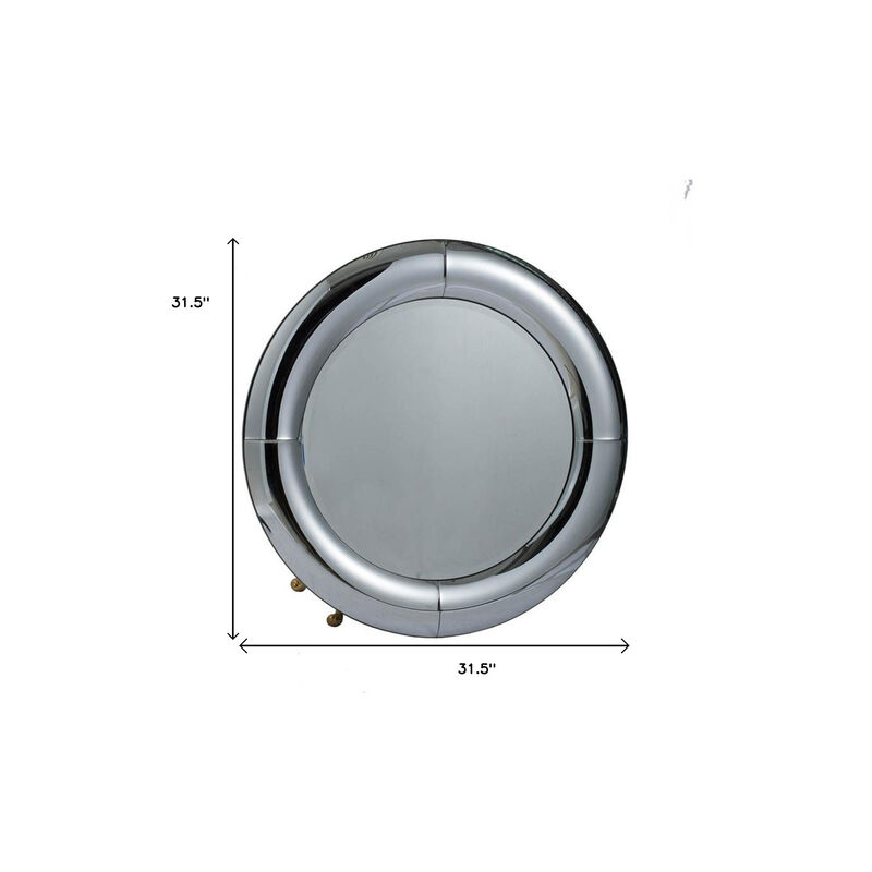 HomeRoots 32" Silver Round Curved Frame Accent Mirror image number 5