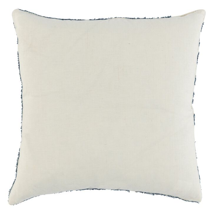 22 Inch Square Accent Throw Pillow, Hand Stitched Applique in Blue, Ivory - Benzara