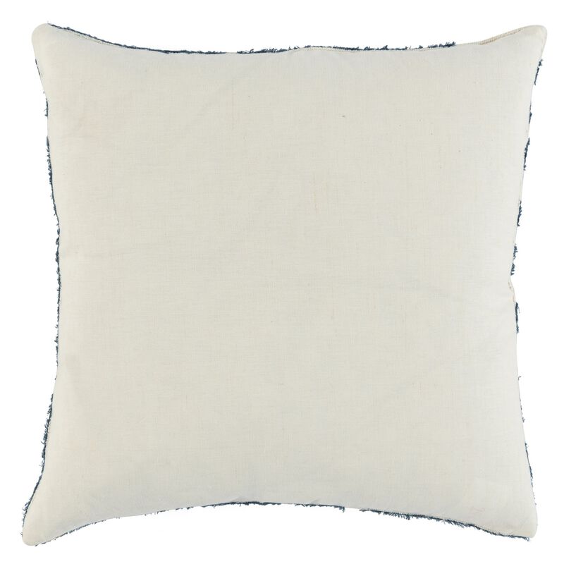 22 Inch Square Accent Throw Pillow, Hand Stitched Applique in Blue, Ivory - Benzara