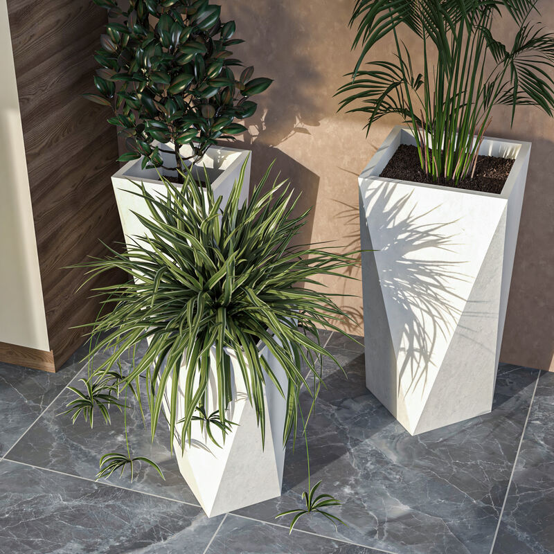 LeisureMod Aloe Series Planter set in White