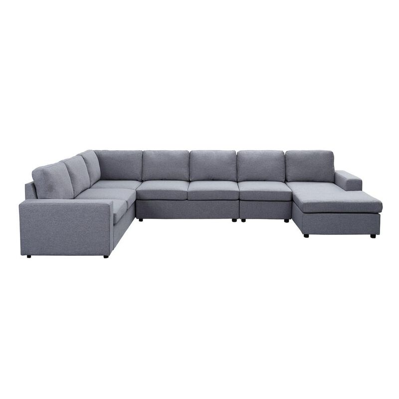 Lilola Home Hayden Light Gray Linen 7 Seat Reversible Modular Sectional Sofa Chaise