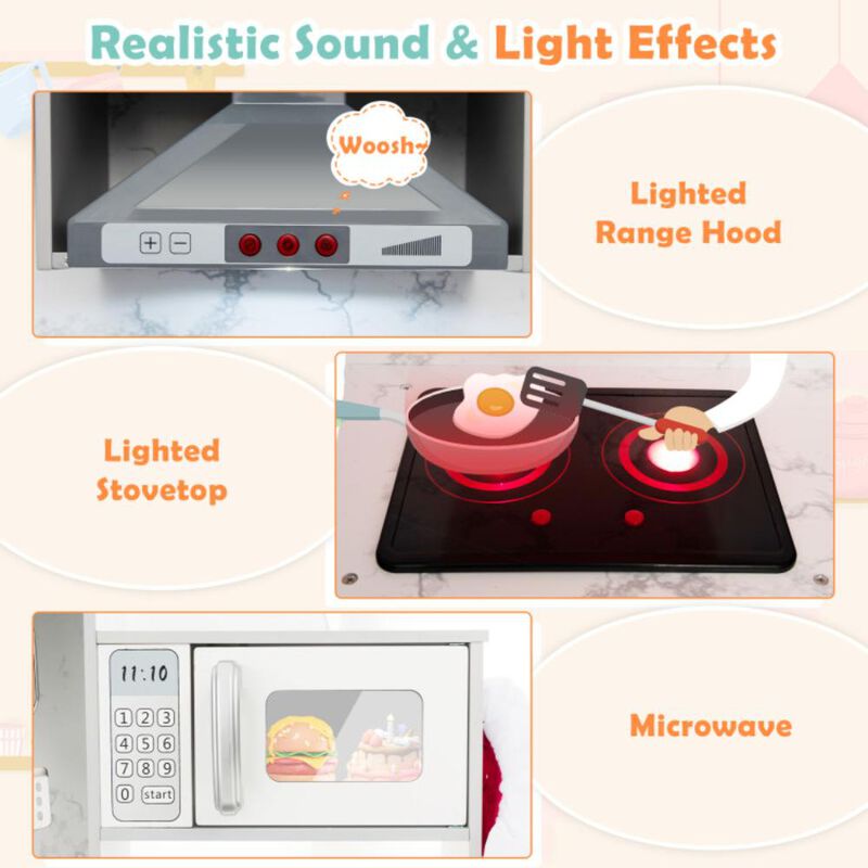 Hivvago Wooden Kids Play Kitchen Playset with Realistic Lights and Sounds