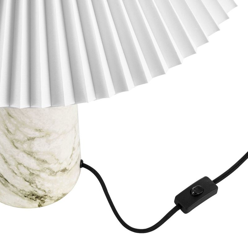 Modway Nera Table Lamp with Marble Pattern in White &ndash; Modern Accent Lamp with Pleated Fabric Shade and Matte Brushed Metal Plate &ndash; Ambient Lighting for Living Room, Bedroom, Entryway image number 8