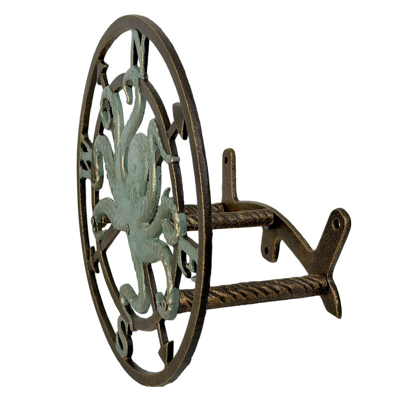 Cast Iron Octopus Compass Rose Garden Hose Holder 11.75 inch Coastal Decor image number 2