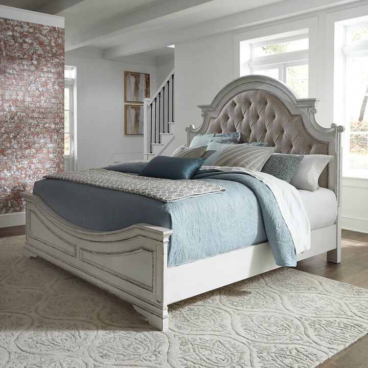 Liberty Furniture Magnolia Manor King Upholstered Bed in Antique White