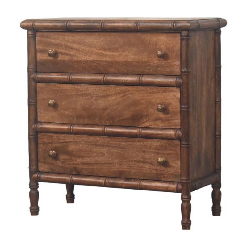 Artisan Furniture Solid Wood Bamboo Carved 3-Drawer Chest ,Brown,3-Drawer image number 3