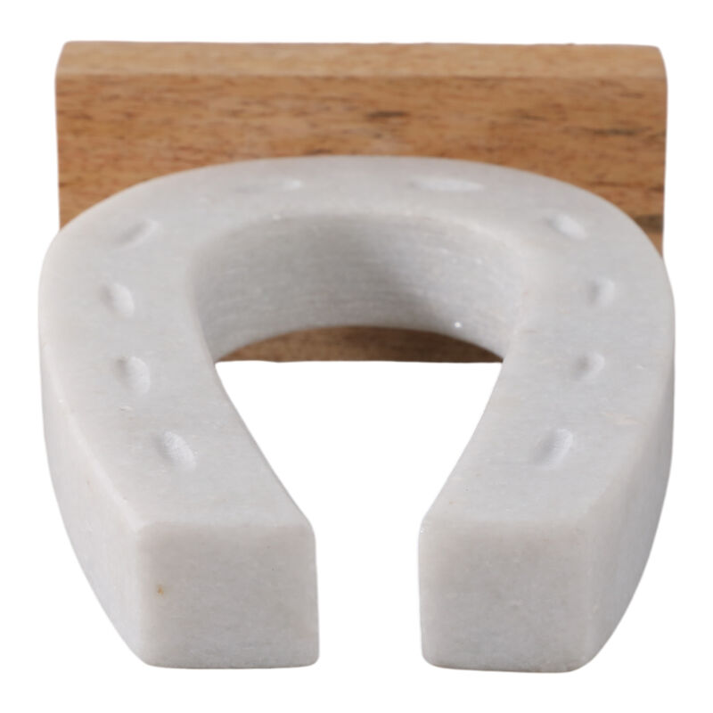 8x5" Marble Horseshoe On Wood Base, White/natural image number 5