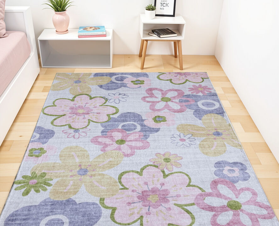 HomeRoots Juvenile Flowers Youthful Area Rug