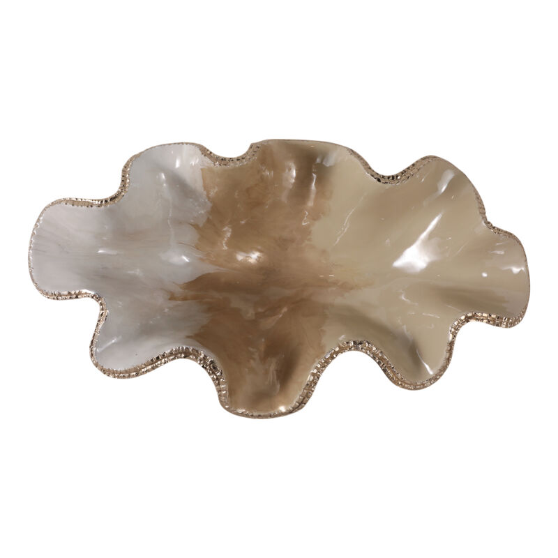 20x12" Curvy Metal Bowl, Tan/gold image number 5