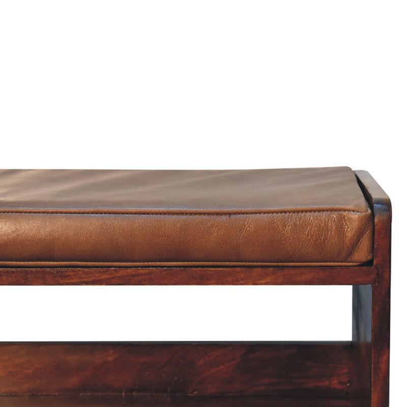 Artisan Furniture Chestnut Bench with Brown Leather Seatpad image number 4