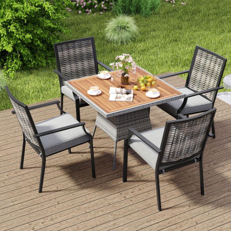 Hivvago Patio Wicker Chairs Set of 2 Stackable Rattan Armchairs with Removable Cushions