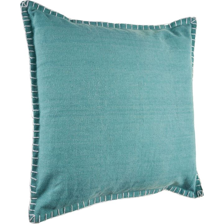 24" Teal Solid Square Throw Pillow with Embroidered Edges