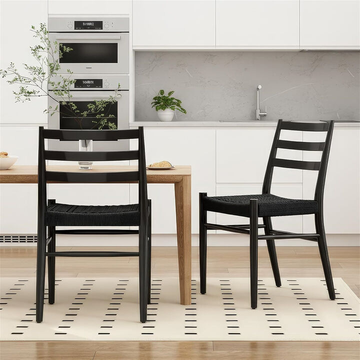 Mid Century Modern Woven Rope Seat Dining Chairs Set of 2