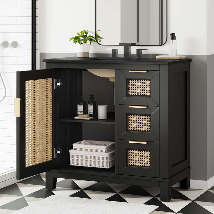 Modway EEI-6726-BLK-BLK Dixie 36&rdquo; Solid Wood Bathroom Vanity Cabinet, Black Black