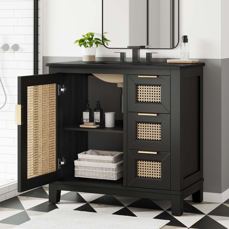 Modway EEI-6726-BLK-BLK Dixie 36&rdquo; Solid Wood Bathroom Vanity Cabinet, Black Black image number 1