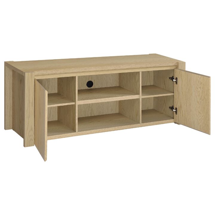 Laury TV Stand Media Console with Open Shelves, Light Oak Wood 60 Inch