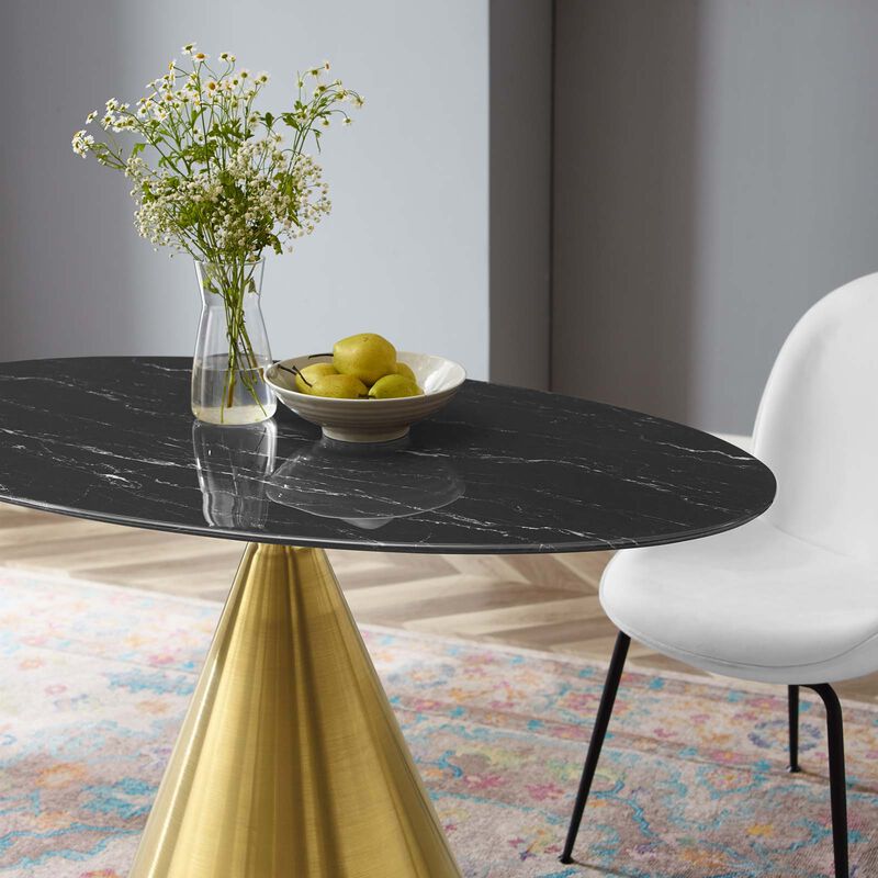 Modway - Tupelo 48" Oval Artificial Marble Dining Table Gold Black