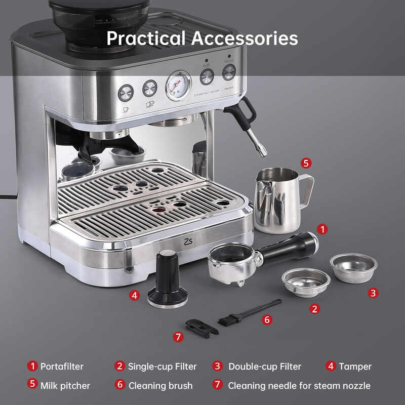 15Bar Bean-to-Cup Espresso Machine: Built-in Grinder & Frother, Stainless Steel Silver &ndash; Fresh Coffee & Espresso for Home image number 7