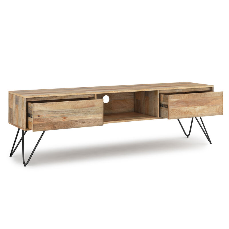 Hunter SOLID MANGO WOOD 68 inch Wide Industrial TV Media Stand in Natural For TVs up to 75 inches