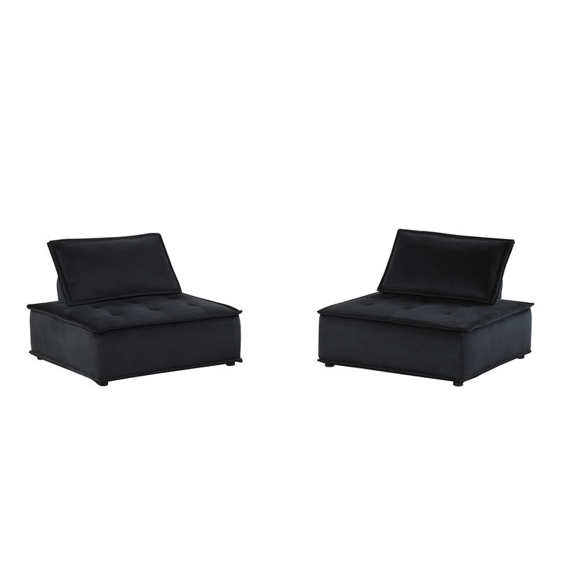 Streamdale Anna Black Velvet Set Of 2 Armless Lounge Chair