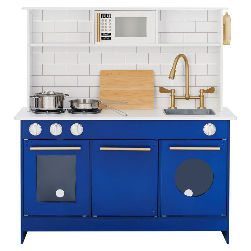 Little Chef Berlin Play Kitchen with Cookware Accessories, White/Blue image number 0
