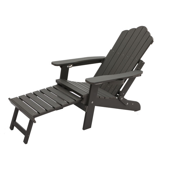 MONDAWE  Outdoor Folding Adirondack Chair with Pull Pull-out footstool and A Cup Holder, 5-position Adjustable Backrest, Black