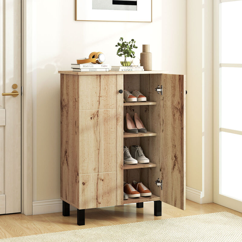 4-Tier Shoe Storage Organizer with 2 Doors and Adjustable Shelves-Natural image number 3