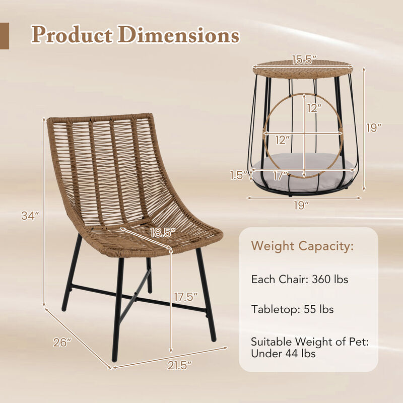 Outdoor 3-Piece Conversation Set with Pet House for Patio Yard &ndash; Brown image number 2