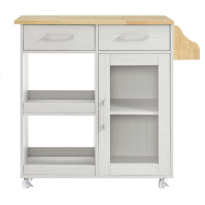 Modway Culinary Rolling Kitchen Cart with Storage in White Natural - 3 Tiers Kitchen Island on Wheels with Spice Rack, Functional as a Coffee Station, Bar Cabinet or Butcher Block Island image number 3