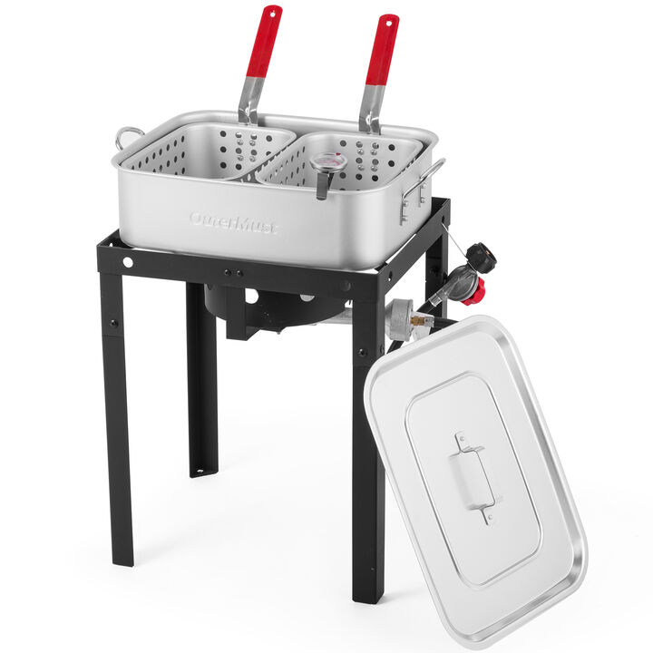 OuterMust 58,000 BTU Outdoor Fish Fryer with Baskets and Lid, 18 Qt. Propane Deep Fryer and 2 Inner Baskets